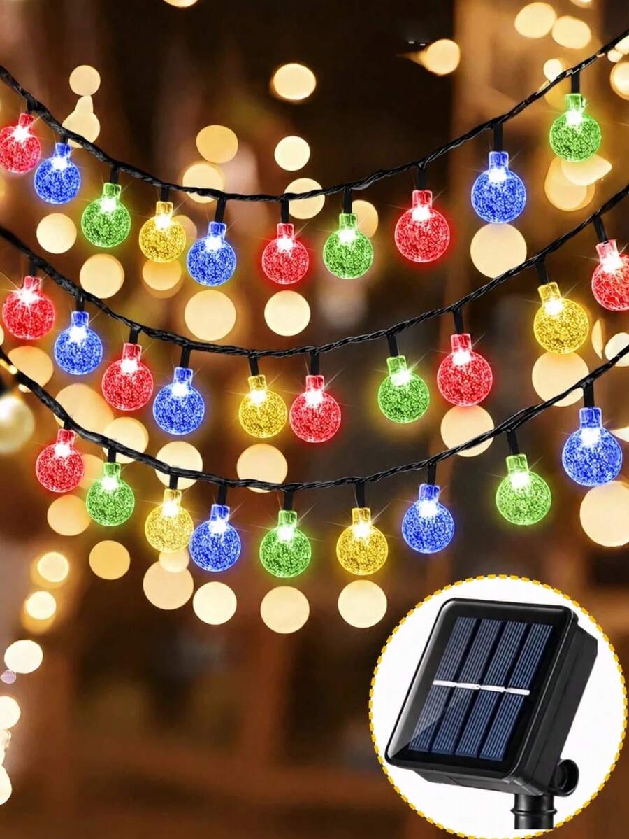 1PC Outdoor Solar Crystal Ball Light String, 20/50/100 LED, 8 Lighting Modes, Outdoor Waterproof Courtyard Light, 5m/7m/12m, Suitable For Garden, Party, Wedding, Camping, Lawn, Balcony, Eaves, Christmas, Halloween Holiday Decoration