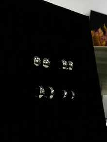 4PCS Fashionable Elegant Geometric Multi-Element Silver Metallic Earring Set, Women's Fashion Earring Set - 4-piece Earring Set - View 7