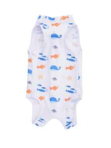 1pc Pet Spay/Neuter Recovery Suit For Mother Cats And Dogs, Postpartum/Post-Surgery Anti-Licking Anti-Scratching Adjustable Hook And Loop Belly Protector, Thin Weaning Suit For Male Cats - Blue and White - View 15