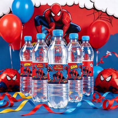 Comic Water Bottle Decor Labels Superhero Print Bottle Wrapper Stickers Birthday Thanksgiving Christmas Winter Festival Party DIY Decorative Stickers
