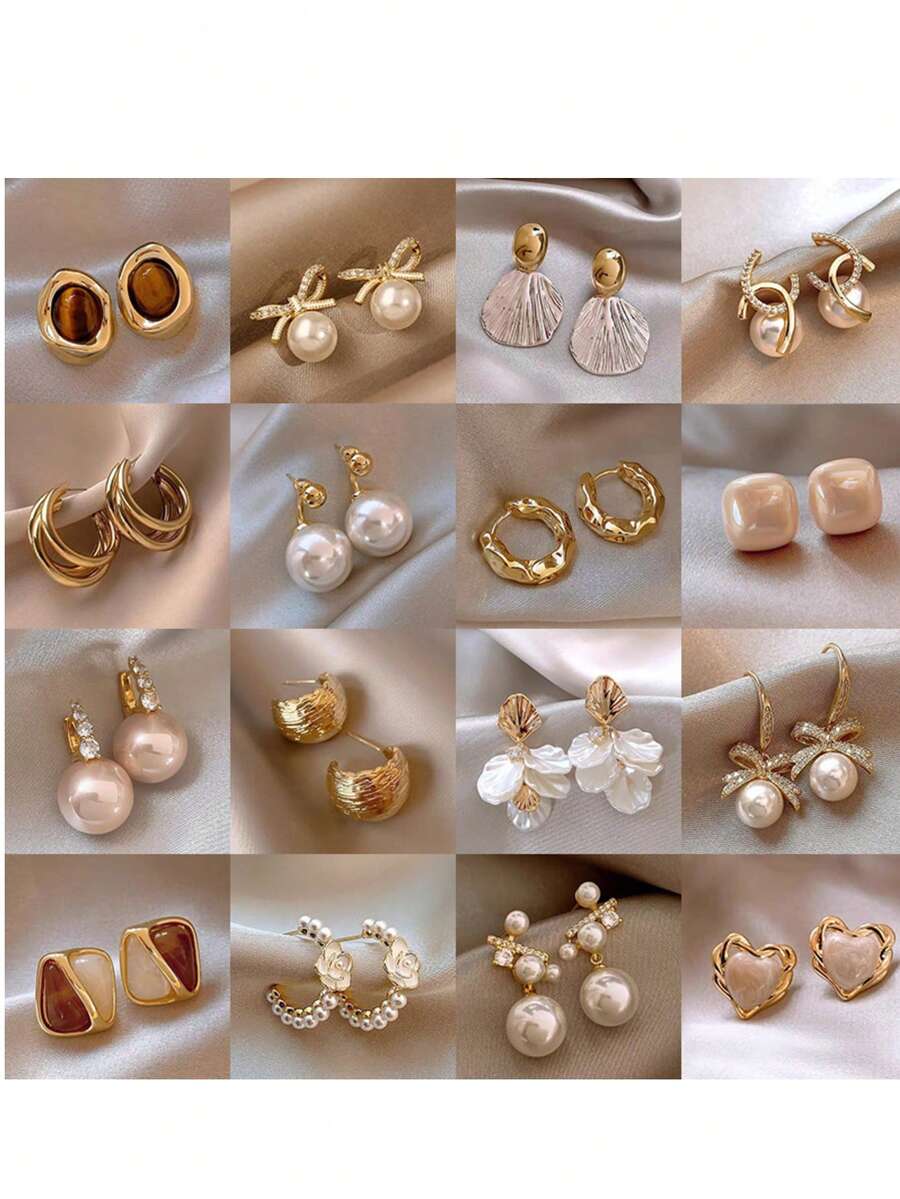 6 Pairs Women's Luxury High-End Niche Influencer Versatile Earrings Set - Yellow Gold - View 1