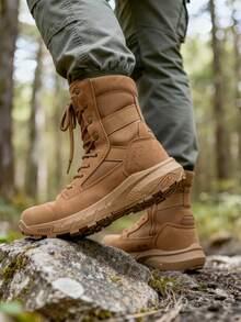 Men's 8-Inch Tactical Military Work Boots - Breathable Leather With Side Zipper, Lightweight For Hiking, Motorcycle, And Combat - Bronze - View 3
