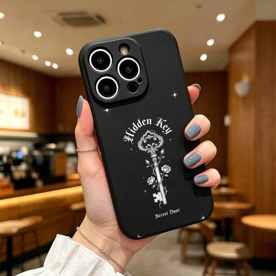 手机壳:适配 iPhone17 16 15 14 13 12 11 proPro Max系列 隠れ鍵と薔薇のデザイン 男女高级感 - ブラック - チェックする 1