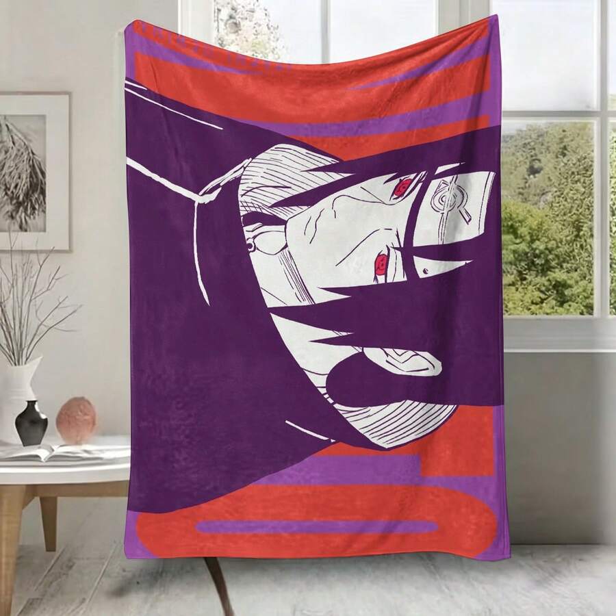 Red Purple Geometric Background Itachi Uchiha Flannel Blanket Naruto Anime Character Plush Throw Blanket For Couch Bedroom Travel - Colour 1 - View 1