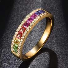 1pc Minimalist Multi-Color Rhinestone Gold-Plated Yellow Women's Ring, Suitable For All Special Celebrations Throughout The Year, Enhance Your Charm - Multicolor - View 5