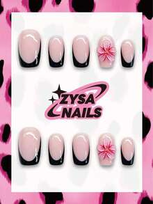 Zysa 10pcs High-Quality Square Handmade Nails Black French Manicure Press On Nails 3D Sculpted Nude Nails Short Nails Y2K Style Summer Nails, Daily Wear, Graduation, Travel, Holidays, Gifts Suitable For Parties And Music Festivals Back To School - Multicolor - View 1