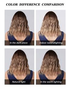 14 Inch Ombre Chestnut Brown Ombre Ash Blonde Wavy Bob Synthetic Wig With Bangs, Heat Resistant High Temperature Fiber Natural Looking For Women Daily Dating Party - Multicolor - View 5