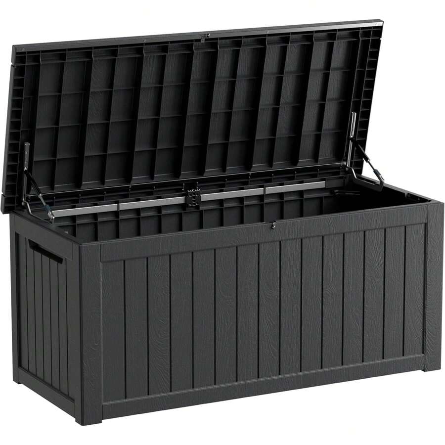 270 Gallon Large Resin Deck Box Waterproof Outdoor Storage Bin, Lockable Container For Patio Furniture Garden Shovel Tools Pool Accessories, Black - Black - View 1