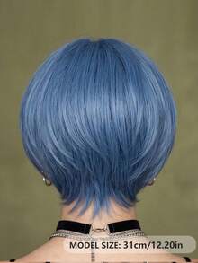 Fog Blue Layered Short Bob Wig, Natural Fluffy Straight Hair Matte Synthetic Fiber Wig With Bangs, Harajuku Egirl Style Wig, Suitable For Daily Wear And Anime Cosplay - Multicolor - View 4