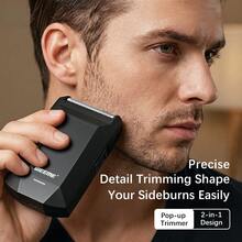 WEEME Reciprocating Foil Shaver With Pop-Up Sideburn Trimmer USB Type C Recharge Portable Men Barber Travel Electric Razor - Black - View 5