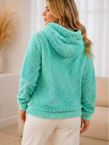 Women's Fleece Sweatshirt With Hood - Green 11 - View 2
