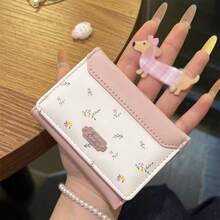 韓式簡約印花拼接女款短夾，小巧可愛便攜零錢包卡夾，多卡槽與身分證隔層 - 彩色 - 查看 5