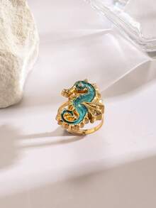 1pc Ocean-Themed 3 PiecesRing Set, Exquisite Enamel Craftsmanship, Cute Crab, Seahorse, Turtle Designs, Playful And Youthful, Adjustable Band, Niche Personalized Accessory - Multicolor - View 7
