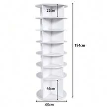 Rotating Shoe Tower With 7 Levels – 360° Rotating Shoe Rack, Freestanding, Space-Saving For Up To 28 Pairs Of Shoes, Height Base For Boots, White (60 * 60 * 184 Cm) - 白色 - 查看 9