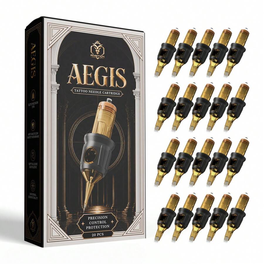 Ambition AEGIS 20 قطعة/علبة إبر وشم خرطوشية RL/RS سيليكون معقمة للاستخدام مرة واحدة لآلة الوشم والمقبض