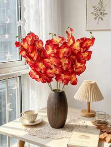 1/5/60pcs White Artificial Phalaenopsis Orchid, 8 Flower Heads, Silk-Like Faux Orchid, Suitable For Living Room, Home Garden, Wedding, Party Decoration, DIY Wreath, Birthday Gift, Autumn Artificial Flower Decor, Gift For Girlfriend Or Women - Orange - View 5