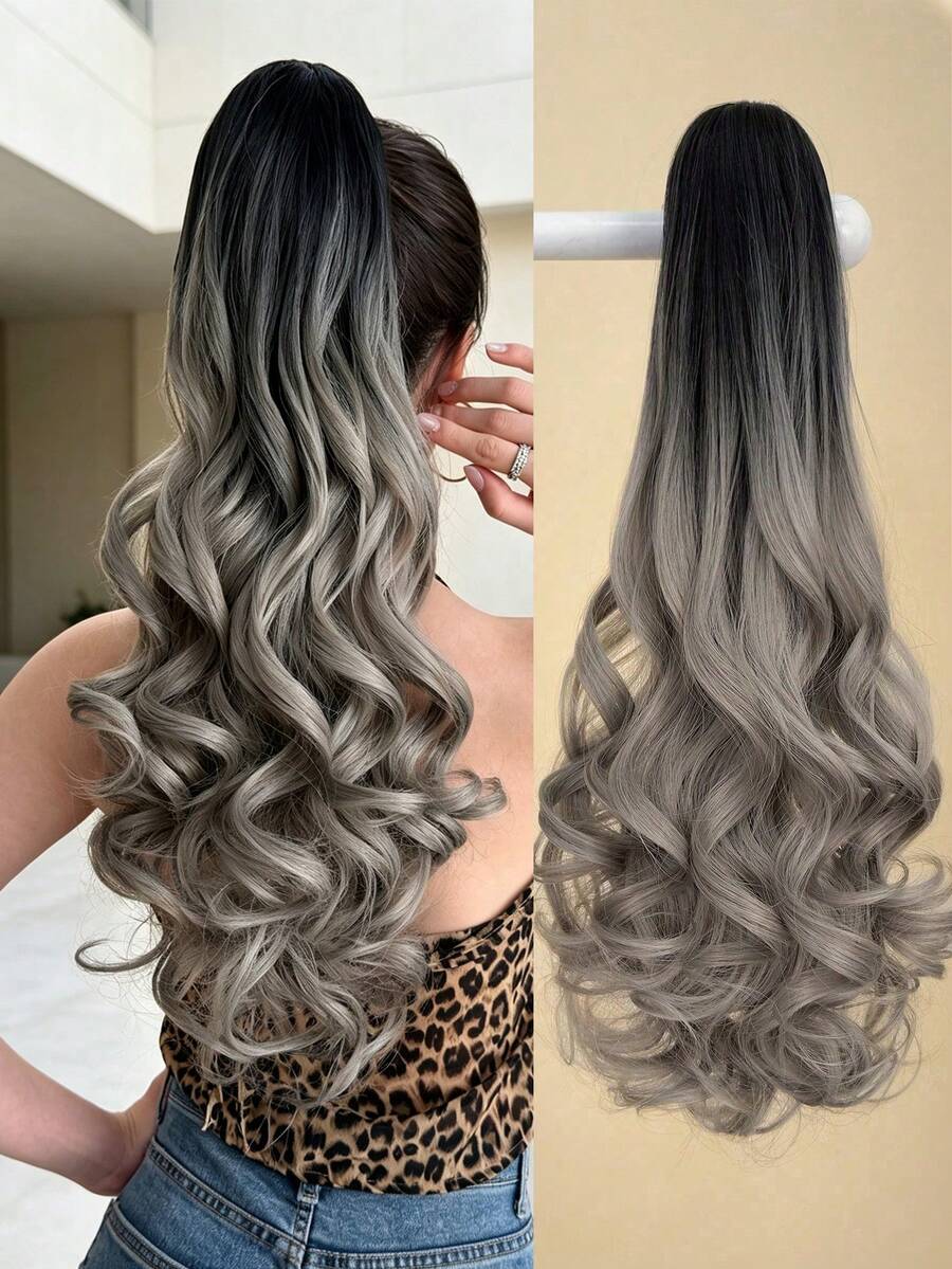 20-24 Inch Long Wavy Synthetic Hair Ponytail Extensions, Claw Clip On, Light Brown Color, Suitable For Daily Wear - Multicolor - View 1