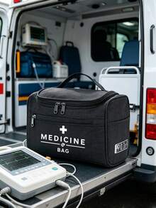 Bolsa vacía para pastillas de viaje con etiqueta "Bolsa de Medicinas", bolsa de almacenamiento multifuncional con compartimentos, caja organizadora de medicinas portátil, esencial para profesionales de la salud, trabajadores de oficina, estudiantes y familias - Multicolor - Ver 1