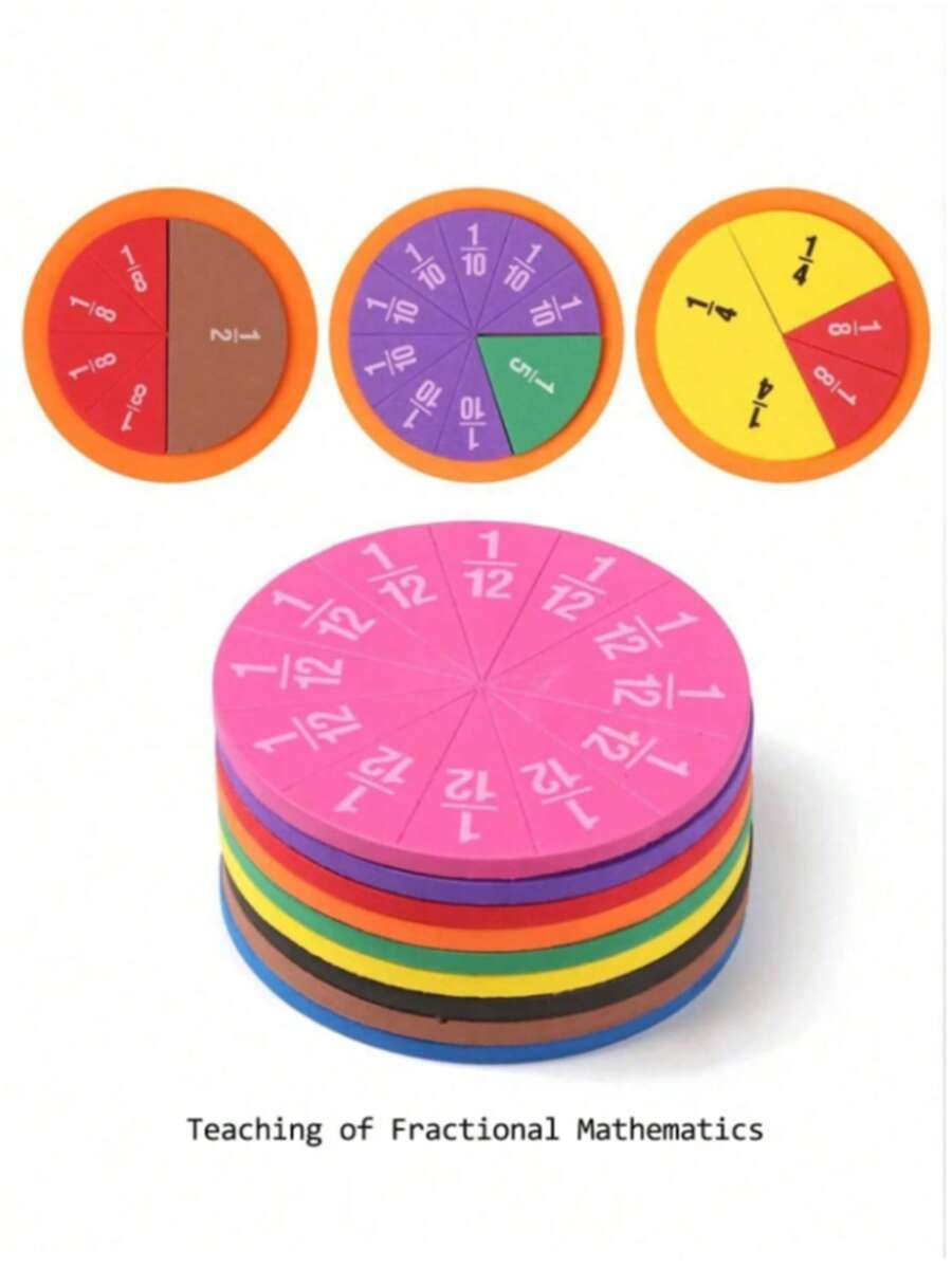 9 piezas de círculos de fracciones redondos de EVA de colores, herramienta de enseñanza de matemáticas, instrumento educativo STEM Montessori estético, accesorio de aprendizaje de matemáticas para el aula de regreso a la escuela, regalo de útiles escolares para estudiantes - Multicolor - Ver 1