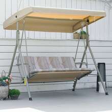 3 Seater Garden Swing Chair, Patio Rocking Bench With Tilting Canopy, Removable Cushion - Brown - View 12