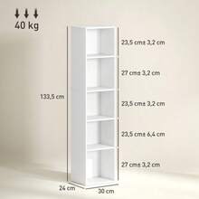 5-Tier Freestanding Bookshelf, Storage Shelf With Adjustable Shelves For Living Room, Bedroom, White - 白色 - 查看 3