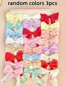 3/6pcs Random Multi-Color Rhinestone Glitter Mesh Bow Hair Accessories Set, Includes Long Sparkling Ribbon Bow Hair Clips And Solid Color Pearlescent Organza Multi-Style Hair Clips, Sweet Cute Versatile Hair Ornaments For Daily, Date, Sports, School And Casual Wear - Multicolor - View 7