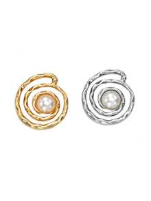 10pcs Spiral Swirl Faux Pearl Metal Buttons, Mixed Gold & Silver Tone Asymmetrical Size Wavy Edge Decorative Buttons, Suitable For Shirts, Dresses, Sewing Accessories - Multicolor - View 7