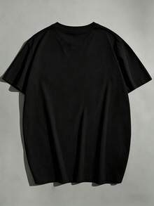 Men's Loose Drop Shoulder Short Sleeve Inspirational Vertical English Slogan Print American Minimalist Black T-Shirt - Black - View 3