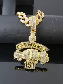 Iced Out GET MONEY 1ST Dollar Money Bag Pendant Cuban Chain Men Hip Hop Bling Rhinestone Rap Necklace Gold Silver Street Jewelry - pendant necklace - View 9