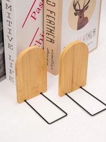 4pcs/2pcs/1pcWooden Book Stand Paired With A Black Metal Base Suitable For Book Organization, Office Storage, And Home Decoration It Is Also Suitable As A Holiday Gift For Book Lovers - Multicolor - View 8