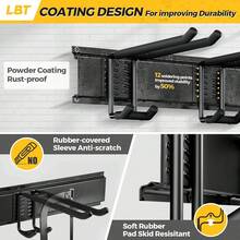 LBT 99" Garage Tool Organizer Wall Mount - 1000lbs Garden Tool Organizer With Adjustable Hooks, Heavy Duty Metal Garage Storage Rack, Anti-Rust Shed Rack Holder Hanging Rake Broom Mower Snowboard - ColorC - View 6