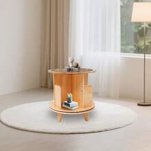 YIYIBYUS Rotating Pine Wood Bookshelf, Single-Tier, 360° Rotatable, Freestanding, Storage Shelf For Children And Adults, Multifunctional Bookshelf Organizer - Wood Color - View 7