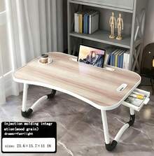 Portable Laptop Desk Table, Foldable Bed Tray Table With Cup Holder & Storage Drawer, Large Lap Desk For Bed, Sofa, Couch, Study, Reading, Writing & Home Office - 木紋 - 查看 1