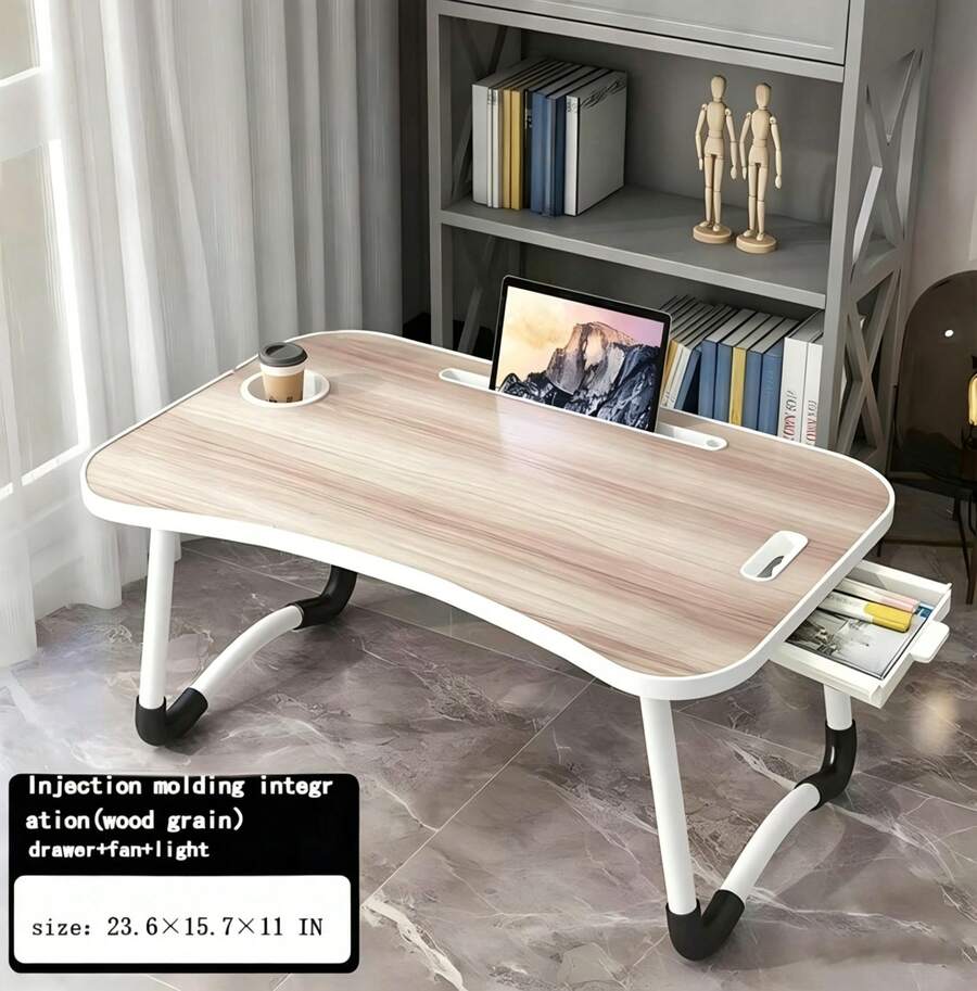 Portable Laptop Desk Table, Foldable Bed Tray Table With Cup Holder & Storage Drawer, Large Lap Desk For Bed, Sofa, Couch, Study, Reading, Writing & Home Office - 木紋 - 查看 1
