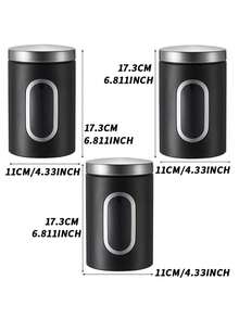 Myrothcane 3Pcs Airtight Stainless Steel Storage Canisters With Visible Window, Coffee Bean Tea Sugar Spice Sealed Jars, Countertop Kitchen Organizer Container Set - Multicolor - View 6