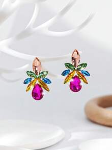 1 Pair Women's Teardrop-Shaped Colorful Floral Diamond Earrings Suitable For Going Out (Card For Reference Only, Card Random) - Color - View 4