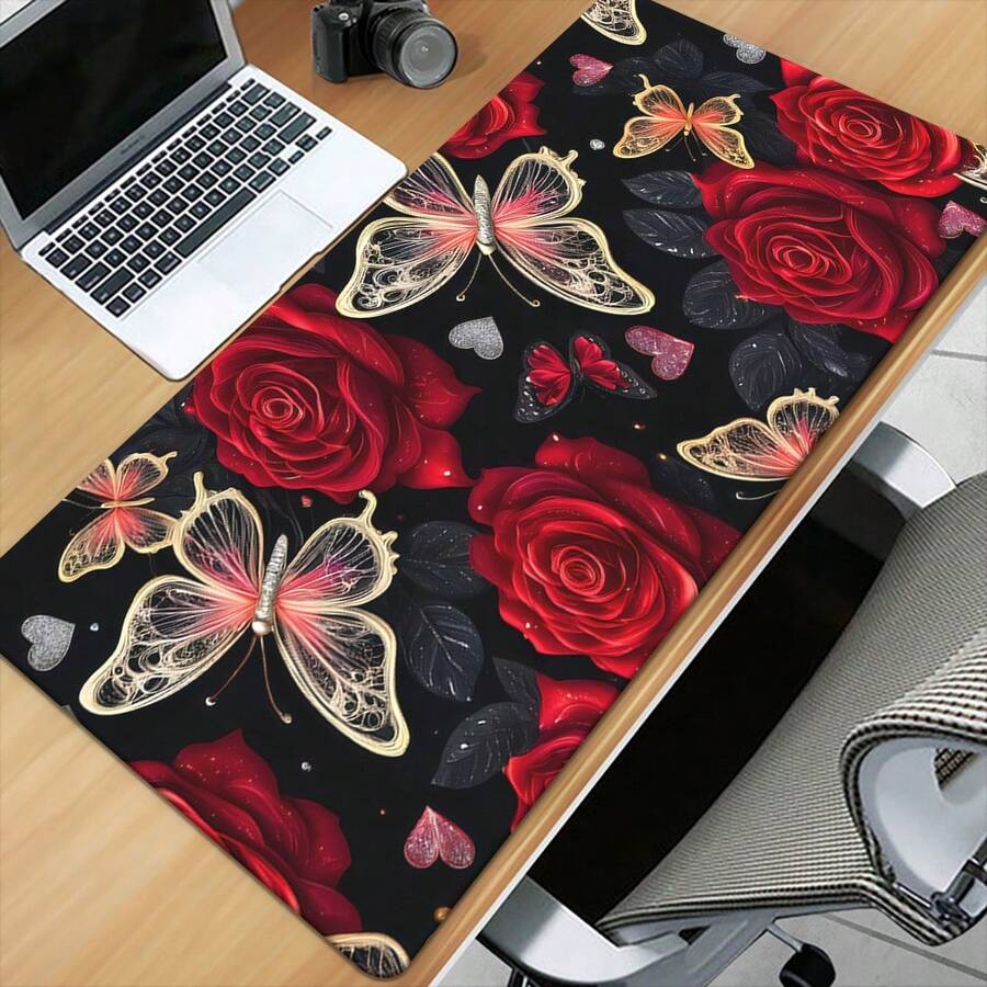 1pc A High-Resolution Printed Desk Mat Featuring Red Roses And Designs, Ideal For Gaming And Office Work, A Versatile Large Mouse Pad, Perfect For Family And Friends - View 1