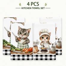 2/4/6/8pcs/Set, Dish Towel, Printed Pattern Towel, Microfiber Modern Absorbent Cloth, Cooking And Baking Tea Towel, Dishcloth, Cleaning Towel, Hand Towel, Tea Towel, Super Soft And Highly Absorbent, Kitchen Decor, Gift For Neighbors, Gift For Mom, Birthday Gift, Sweet Housewarming Gift For Friends, Kitchen Accessories, Daily Necessities, Life Essentials. - Multicolor - View 15