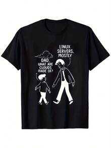 Tech Enthusiast Fun Programmer T-Shirt, Casual Printed Pattern Men'S Short Sleeve Mysterious Machine Tee, Suitable For Commuting And Leisure - 黑色 - 查看 1