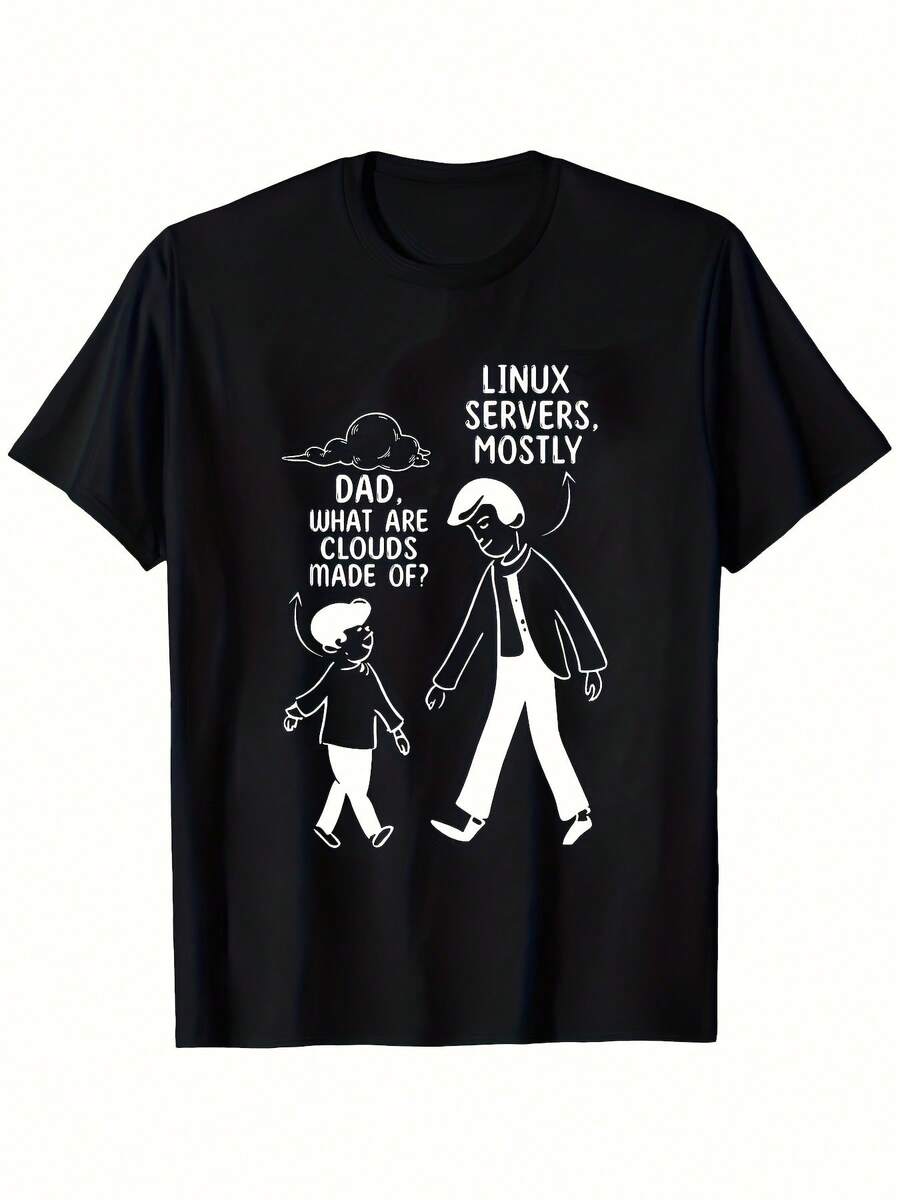 Tech Enthusiast Fun Programmer T-Shirt, Casual Printed Pattern Men'S Short Sleeve Mysterious Machine Tee, Suitable For Commuting And Leisure - 黑色 - 查看 1