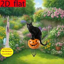2D Flat - [2D Flat]1pc 2D Flat Acrylic Black Cat & Pumpkin Pattern Garden Stake, Halloween Holiday - Themed Decoration, With Stake Base, Easy To Insert, Perfect For Home, Backyard, Lawn, Outdoor Seasonal Display - A - View 6