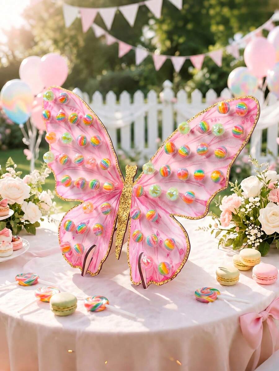 1 Set Pink Butterfly Wooden Lollipop Display Stand, Creative Candy Rack, Wedding Birthday Party Dessert Table Decoration, Pink Butterfly Party Supplies, Table Centerpiece Decoration, Wooden Lollipop Display Stand, Wedding, Birthday, Anniversary Tabletop Decoration, Baby Shower Candy Rack Lollipop Decoration, Bridal Shower Cupcake Stand Cake Decoration Rack, Wedding Decoration, Party Supplies, Wedding Accessories, Birthday Cake Stand
