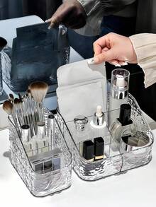 2pcs Transparent Cosmetic And Skincare Storage Boxes, Modern Vanity Organizer, Suitable For Bathroom Supplies, Student Back To School Supplies, Makeup Organizer, Jewelry Organizer, Fits Various Makeup Tables - Clear - View 4