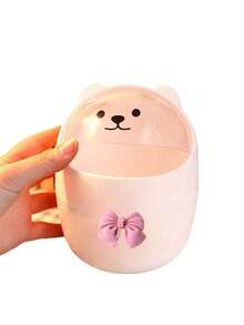 Cute Desktop Trash Can With Bow Decor,Mini Table Waste Bin,Portable Countertop Garbage Bucket,Flip Cover With Lid,For Bedroom,Dorm,Office,Makeup Desk,Countertop,Home Essentials,Unique Birthday Gift,Back-To-School Gift,Teachers Gift,Parties Gift - Multicolor - View 5