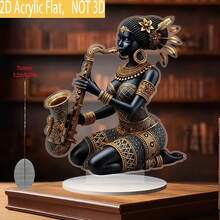 2D Flat Acrylic Printed African Woman With Large Earrings Decorative Piece, Suitable For Indoor Room, Coffee Table, Restaurant Decor - E - View 1