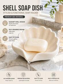 2pcs Nordic Style Shell Shaped Soap Dish, Multifunctional Makeup & Jewelry Storage Tray, White Desktop Decor, Bathroom Accessories, Non-Slip Soap Holder, Vanity Countertop Organizer, Minimalist Home Goods, Bathroom Essentials - Promotional Price - View 2
