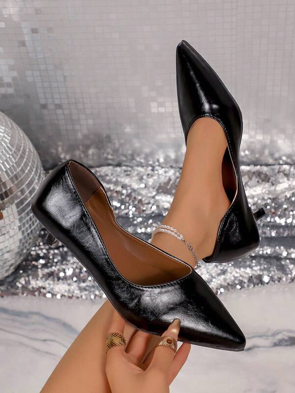 2026 New Women's Summer Fashion High Heel Pumps, Minimalist Elegant Kitten Heel Low Heel Shoes, Easy To Match, Suitable For Casual Outdoor Scenes. Solid Color Commute Glossy Office, Elegant Women's Sandals, Fashion Women's High Heels