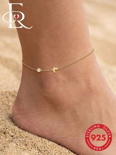 EleRunis 1PC 925 Sterling Silver Dainty Layered Butterfly Peart Ankle Bracelet Boho Fashion Foot Chain Hawaiian Summer Style Jewelry For Women Beach Girls