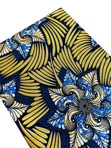 Black Gold Blue Glitter African Wax Print Fabric, Authentic Dutch Ankara Cloth, Spiral Floral Palm Leaf Pattern, Vibrant Printed Textile, Suitable For African Traditional Dresses, Headwraps, Skirts, Home Decor, Table Runners, Party Outfits And DIY Sewing - Multicolor - View 4
