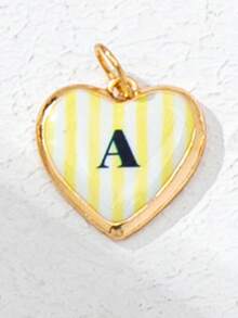 1pc Colorful Striped Heart Initial Pendant, Gold Plated Enamel A-Z Letter Charm, DIY Jewelry Making, Customized Bracelet Necklace Earrings - Multicolor - View 3